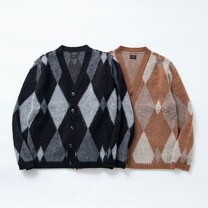 Argyle Mohair Knit Cardigan