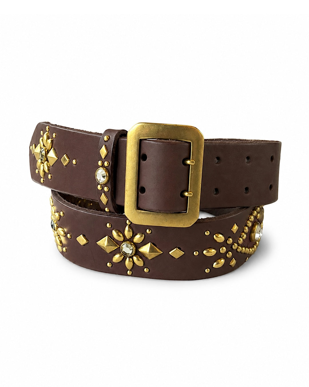 W-pins Studs Belt BROWN
