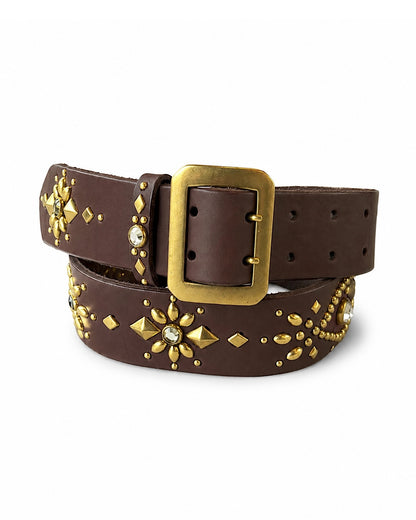 W-pins Studs Belt BROWN
