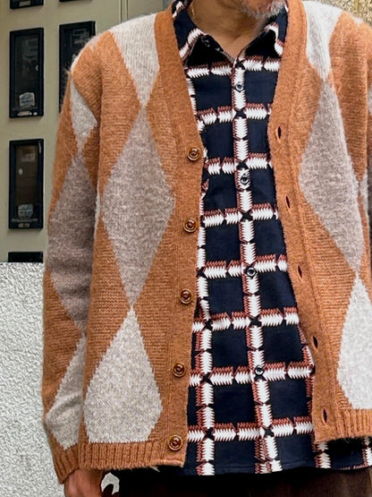 Argyle Mohair Knit Cardigan