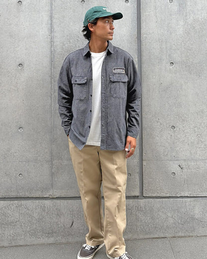SD Logo Patch Black Chambray Work Shirt Vintage Wash