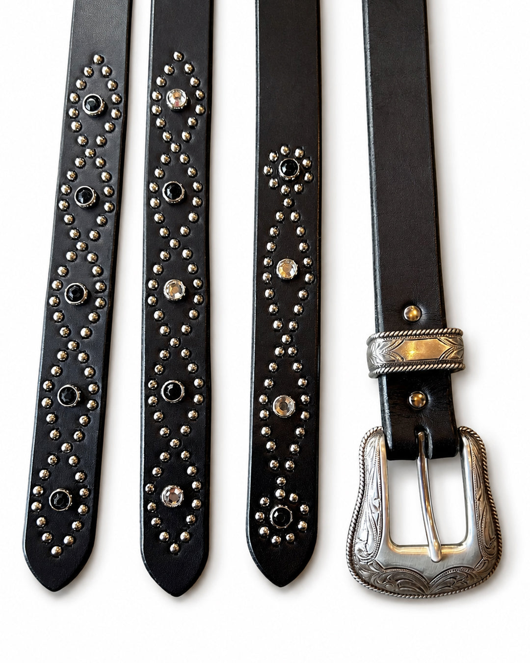 Western Narrow Belt Studs&Stone / BLACK x CLEAR