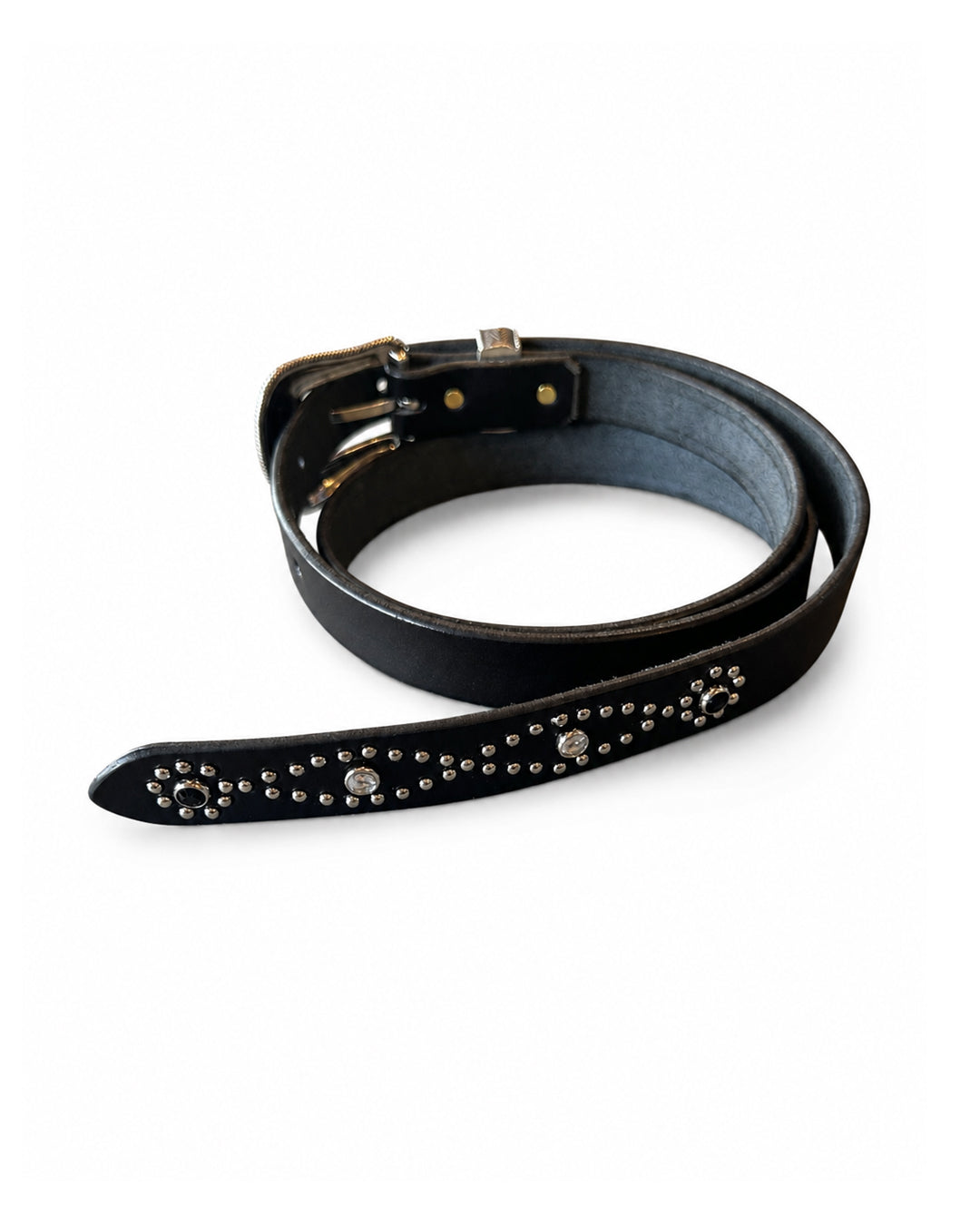 Western Narrow Belt Studs&Stone / BLACK x CLEAR T2