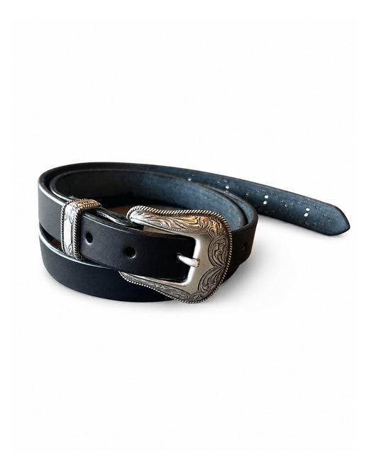 Western Narrow Belt Studs&Stone / BLACK